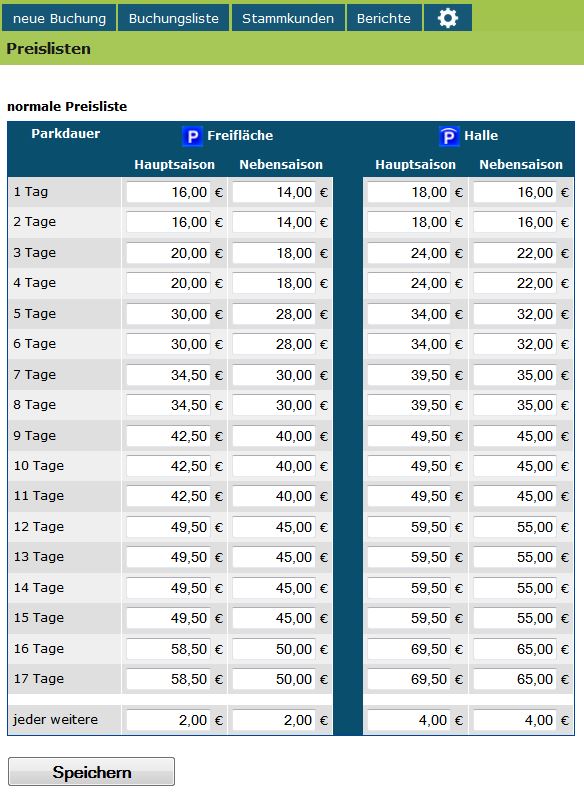 Preislisten Parkmax Preislisten Parkmax